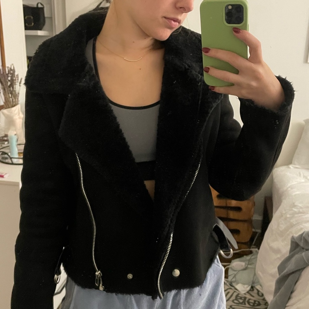 Black faux fur lined jacket
